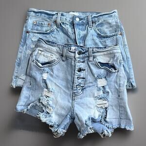 Lot of 2 Button Fly Distressed Cut Off Pistola Nature Denim Jean Shorts Waist 28